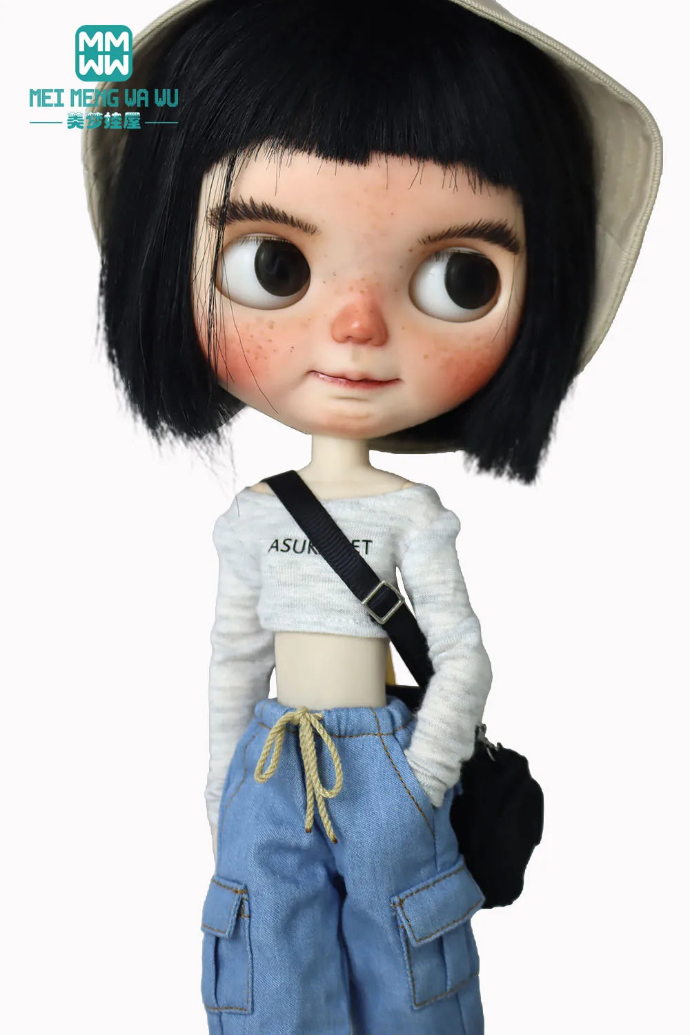 Blythe & Azone OB22/OB24 Doll Clothes — Fashion Jeans Overalls in Khaki, Army Green, Denim Blue, Pink & Black