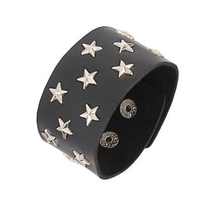 2024 Punk Cool Adjustable PU Bracelet for Men & Women – Vintage Gothic, Hip Hop, Rock, Kpop Dancer Jewelry Accessories