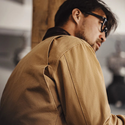 Maden Retro Canvas Jacket - Heavyweight Detroit Work Coat with Pockets & Lapel Collar