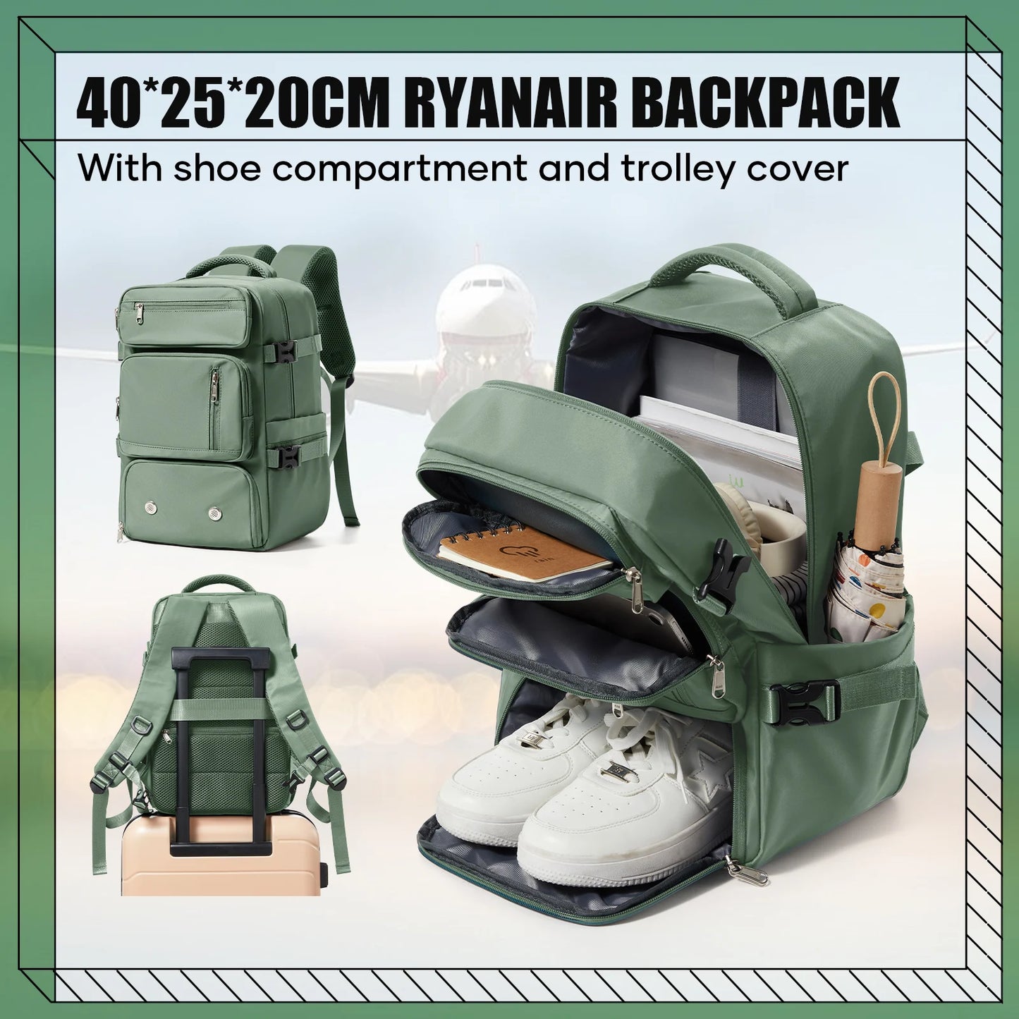 Travel Backpack 40x20x25cm – Airplane Cabin Bag, Anti-Theft Laptop Bag for Men & Women Sports & Trekking
