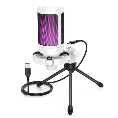 FIFINE AmpliGame A2 RGB USB Gaming Microphone with Mute Touch, Condenser Mic with Tripod for PC PS4 PS5 Laptop Streaming
