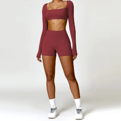 2Pcs Women's Yoga Sports Set - Quick Dry Long Sleeve Workout Tracksuit for Gym & Running