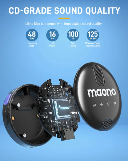 MAONO Wireless Lavalier Microphone with Noise Reduction - Lapel Mic for iPhone 15, Android, USB C - Perfect for TikTok, Streaming, Vlog - WM620 PC2
