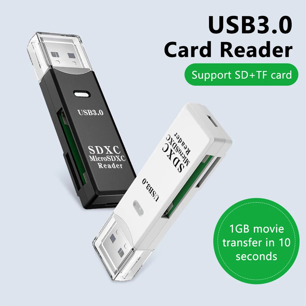2 in 1 USB 3.0 Card Reader: High Speed Micro SD Card Reader Adapter - TF Memory Card for PC Laptop Accessories