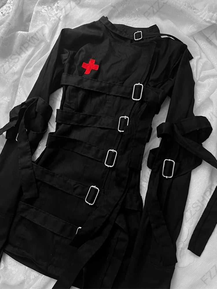 Emo Gothic Punk Jirai Kei Women’s Jacket - Y2K Harajuku Lace-Up Grunge Gyaru Streetwear Coat