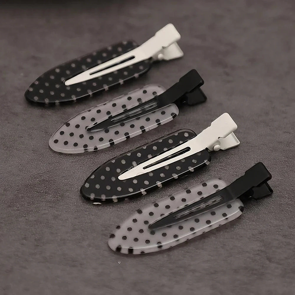 4Pcs Polka Dot Acrylic Hair Clips - Black White Secure Hold Barrettes for Daily Wear Party Hairstyles & Accessories