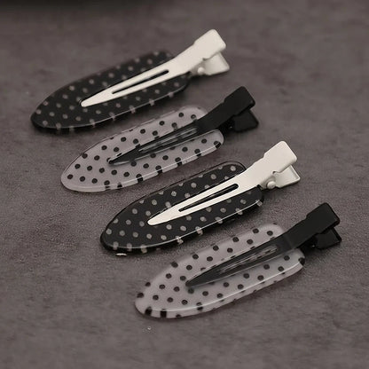 4Pcs Polka Dot Acrylic Hair Clips - Black White Secure Hold Barrettes for Daily Wear Party Hairstyles & Accessories