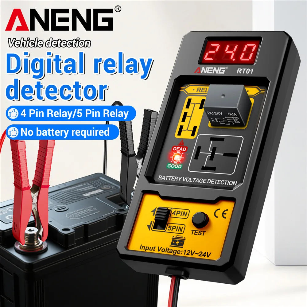 ANENG RT01 Relay Tester - Digital 11-25V Vehicle Battery Voltage Detector for 4/5 Pin Relays