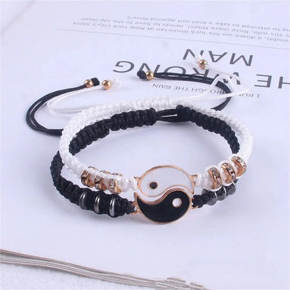 Couple Tai Chi Black & White Adjustable Rope Bracelet Set – Minimalist Jewelry for Daily Wear and Matching Accessories