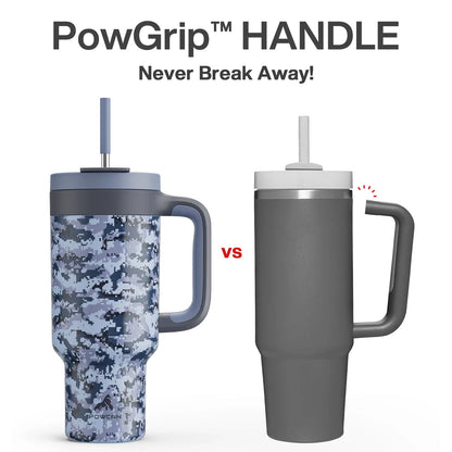 Powcan 40oz Stainless Steel Tumbler with Handle & Straw – Camouflage Prints, Leak-Proof Vacuum Travel Mug for Outdoors