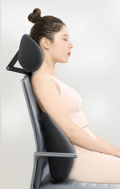New Office Chair with Adjustable Headrest – Ergonomic Retractable Pillow & Waist Protection Cushion for Comfortable Rest