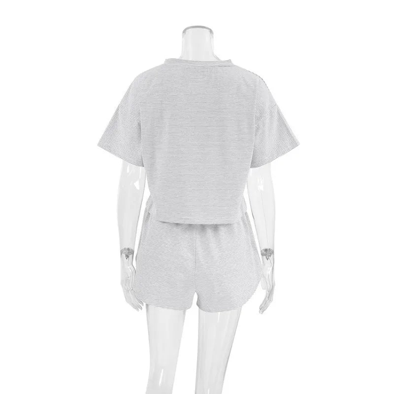 Women's Stripe 2-Piece Pajamas Set – Short Sleeve Top & Shorts Casual Sleepwear