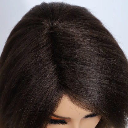 Lekker Short Kinky Straight Bob Wig - 12" Glueless Brazilian Remy Human Hair, Natural Brown, Ready to Wear