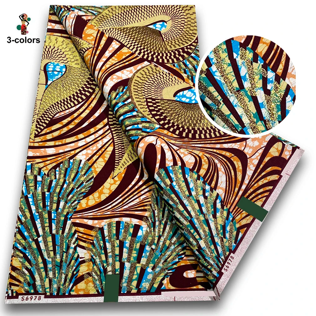 African Golden Wax Fabric - Glitter Gold Print Batik Ankara Pagne Material for Women