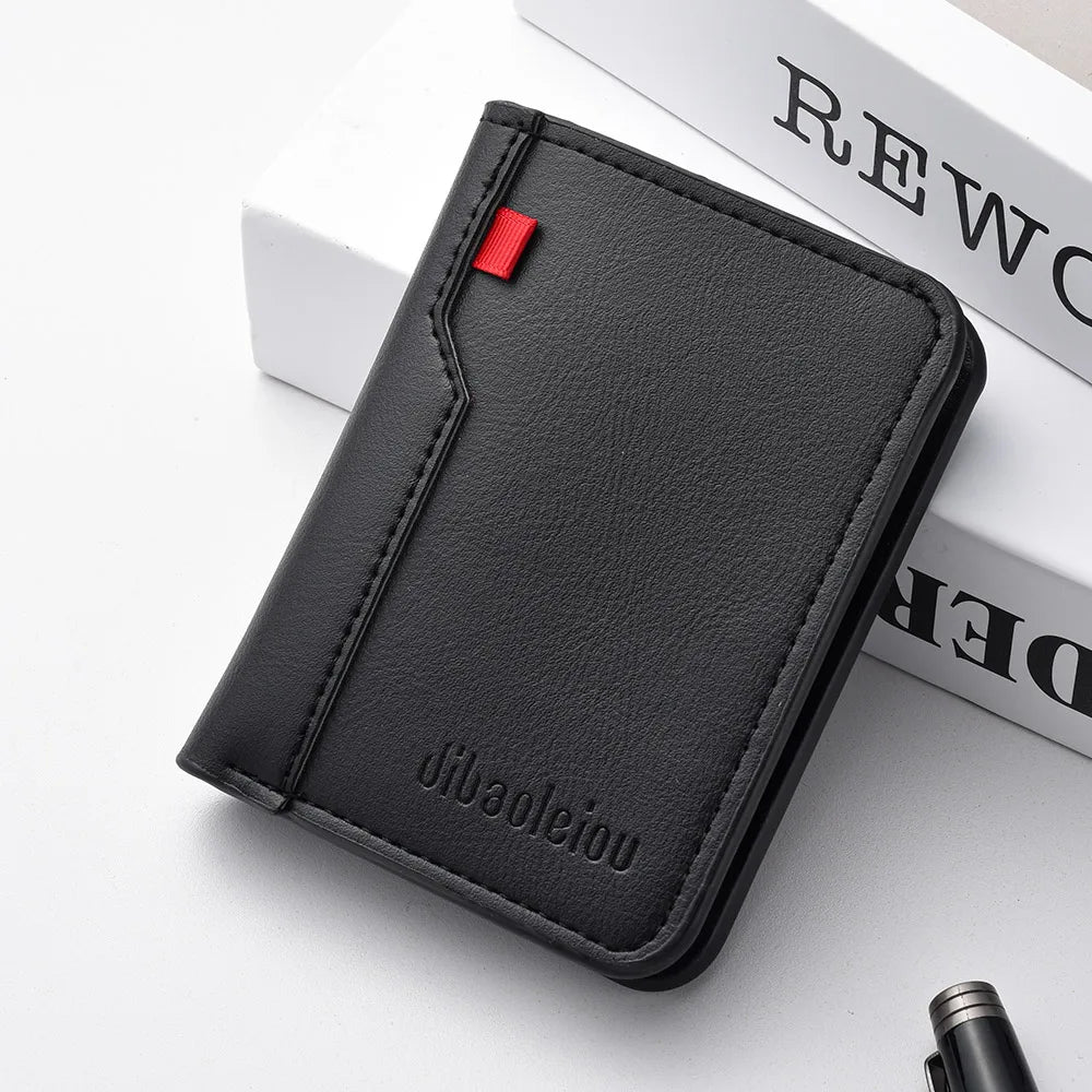 Ultra Thin Mini Leather Wallet - Soft PU Credit Card Holder Vertical Short Wallet for Men