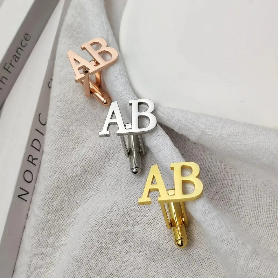 Customized Men's Cufflinks - Personalized Name Letter Stainless Steel Shirt Cuff Button Jewelry Gift