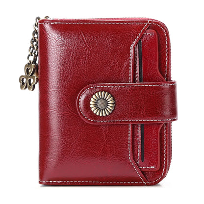 Genuine Leather Short Wallet for Women — Slim Hasp & Zipper Mini Purse, Portable Coin & Card Holder