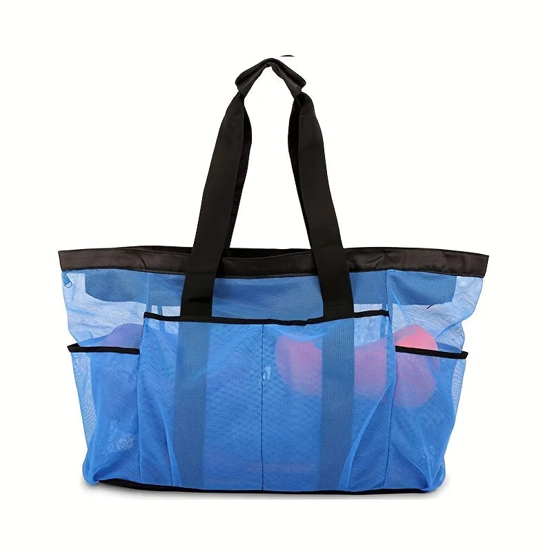 Extra Large Beach Bag - Lightweight, Waterproof, Foldable with Mesh Straps, Zippered Pockets & Fixed Shoulder Straps