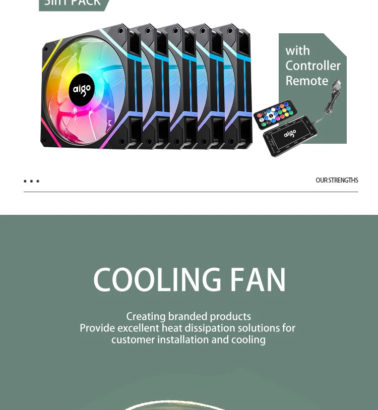 Aigo AM12 RGB PC Fan Kit — 120mm ARGB Water Cooler & Case Cooling Fans with 6-Pin Controller