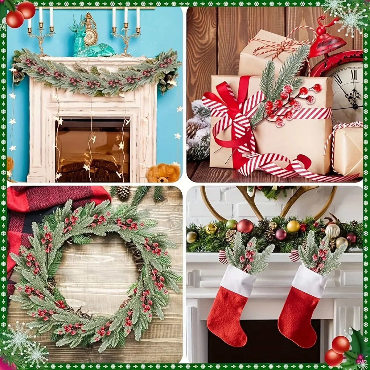 Snow White Artificial Pine Needle & Berry Bouquet – Christmas Decoration for Tree, Garland, Home Decor & DIY New Year Gift