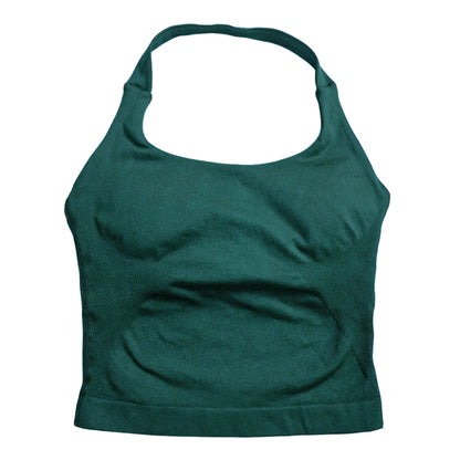 Women’s Strappy Gym Tank Top – Padded Sports Bra Backless Seamless Yoga Crop Top Halter Fitness Vest Activewear