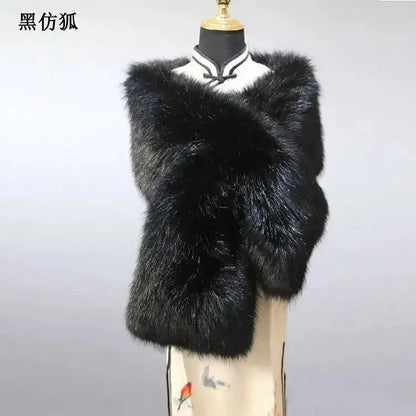 32-Color Luxury Faux Fox Fur Shawl – Women’s Plush Winter Scarf, Wrap & Cape for Wedding & Coat