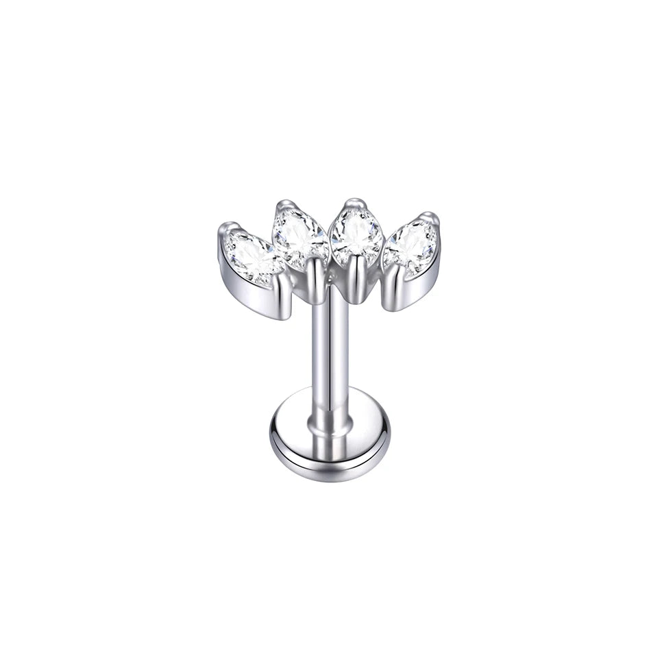 Titanium CZ Tragus & Helix Stud – Internally Threaded Labret Lip Ring Piercing Earring (1PC)