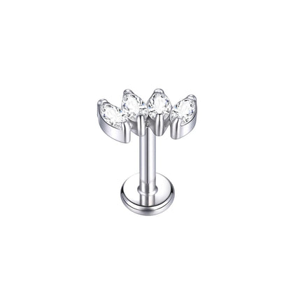 Titanium CZ Tragus & Helix Stud – Internally Threaded Labret Lip Ring Piercing Earring (1PC)