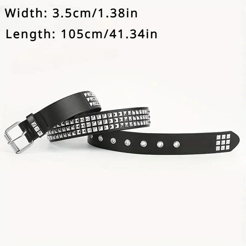 2024 Square Bead Rivet Belt – Punk Metal Pyramid Hardware Belt for Men and Women, Y2K Designer Jeans Belt