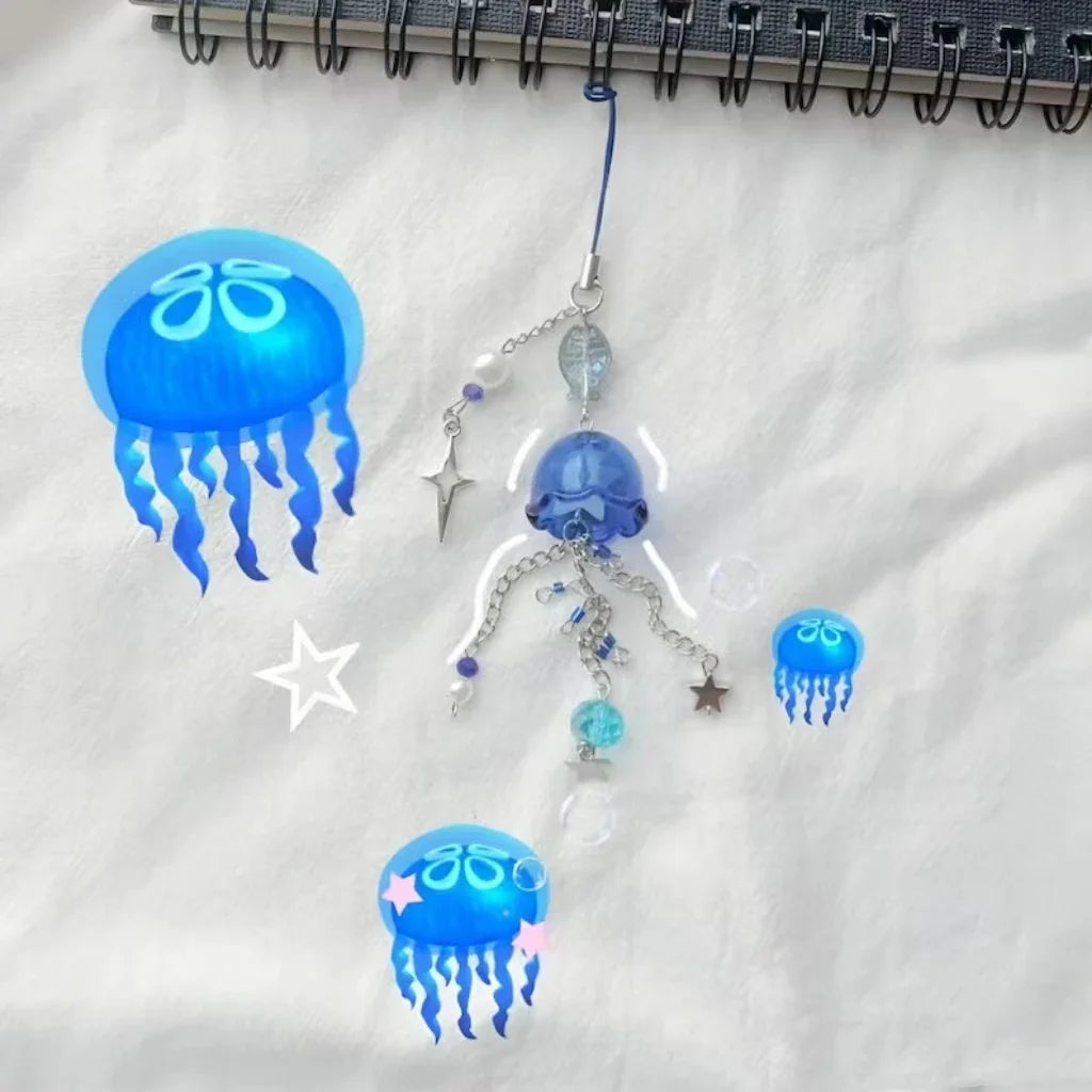 Cute Jellyfish Phone Charm Strap – Ocean Blue Jellyfish Keychain & Star Pendant Accessory