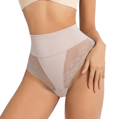 Women’s High-Waist Tummy Control Shapewear - Lace Slimming Body Shaper Briefs with Flat Belly Support and Thong Design