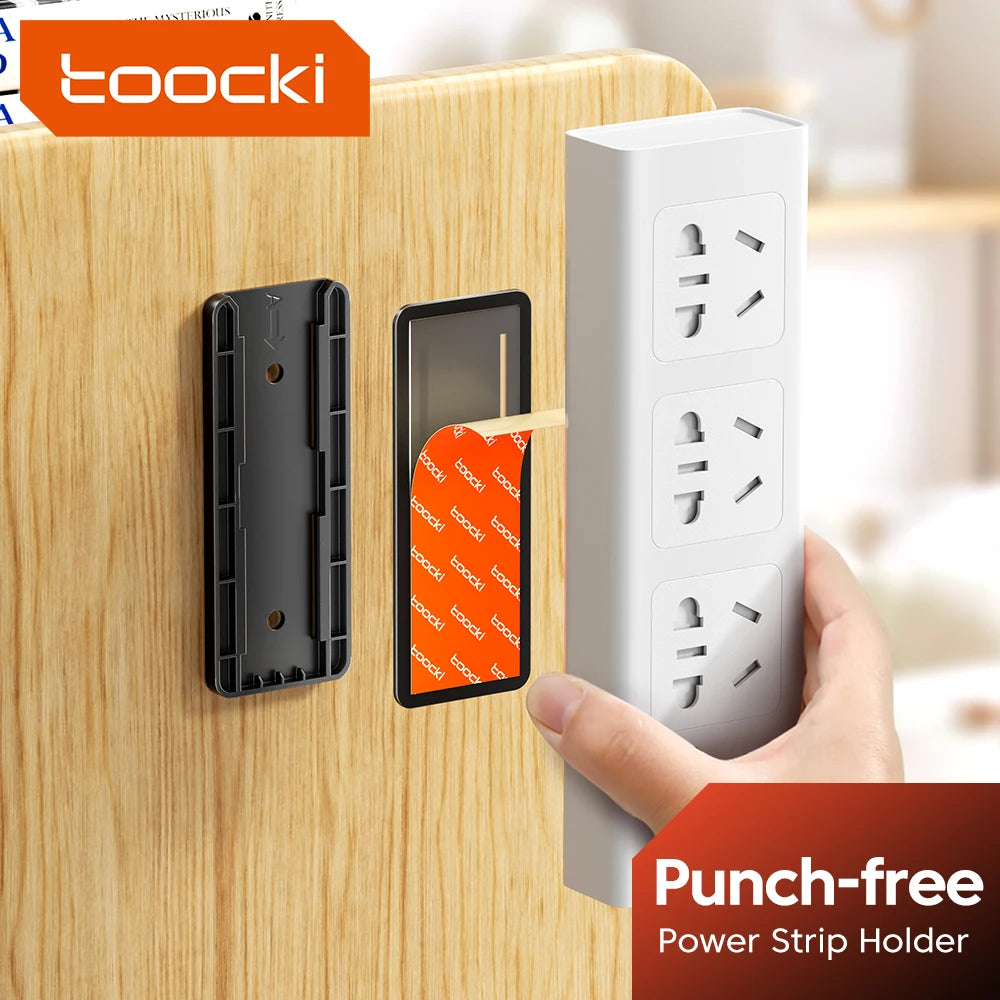 Toocki Punch-Free Wall-Mounted Power Strip Holder – Socket Fixer & Home Power Organizer for Kitchen & Office