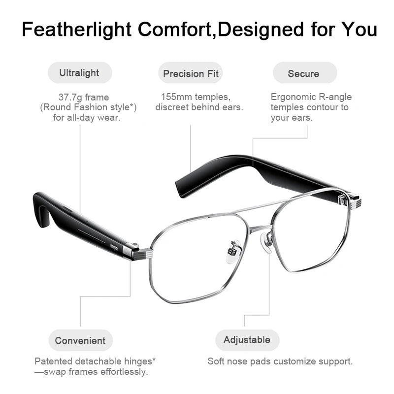 XIAOMI MIJIA Smart Audio Glasses Joyful Edition — Bluetooth 5.2, Detachable Headset, Long Standby, 2h Fast Charge, Anti-Leakage Sound
