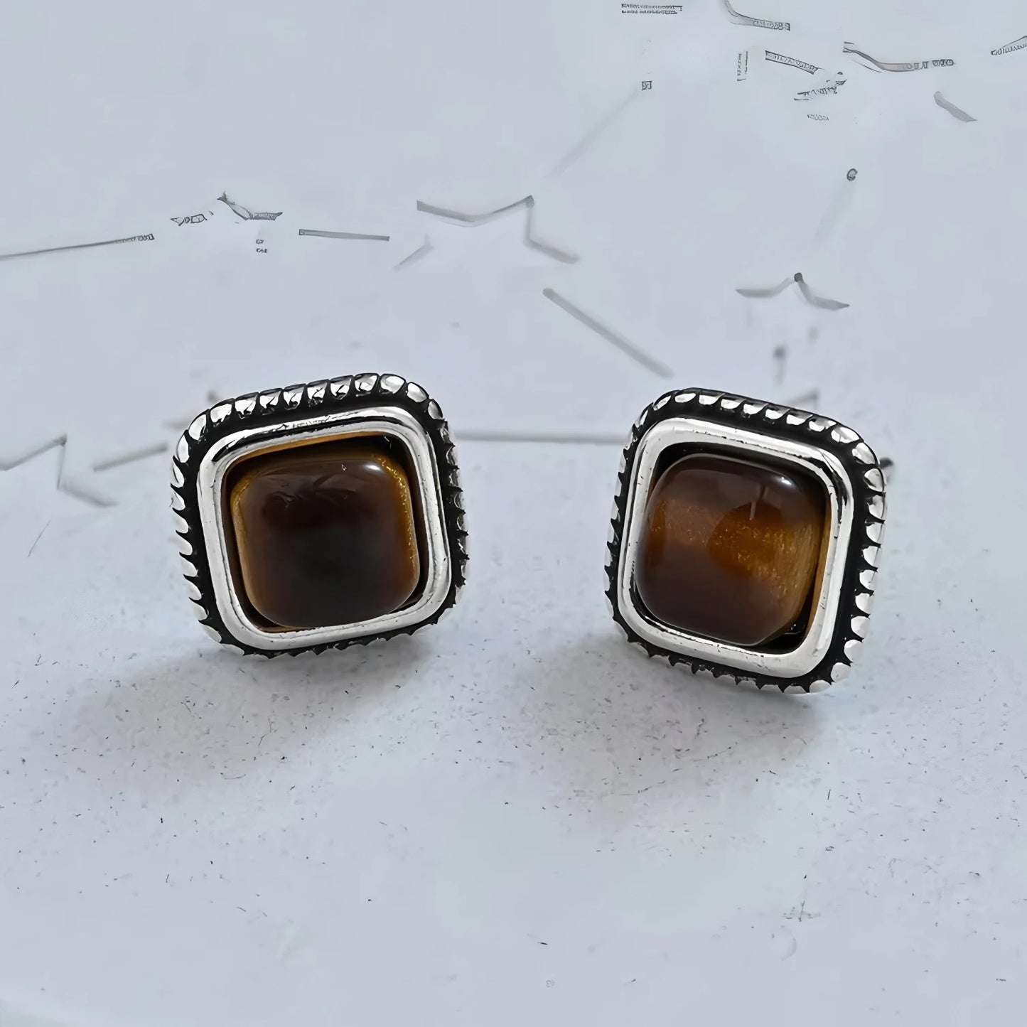PANJBJ925 Sterling Silver Hoop Earrings - Frosted Geometric Design Fashion Jewelry Gift for Women