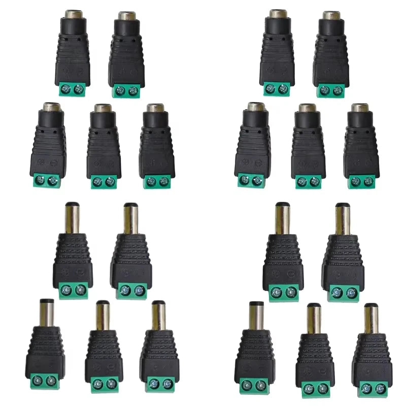 5-Pair 12V DC Power Connector Set - 2.1mm × 5.5mm Male & Female Barrel Plug Jack for LED Strips, Cameras & Power Supplies