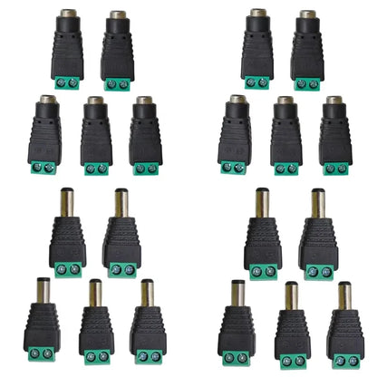 5-Pair 12V DC Power Connector Set - 2.1mm × 5.5mm Male & Female Barrel Plug Jack for LED Strips, Cameras & Power Supplies
