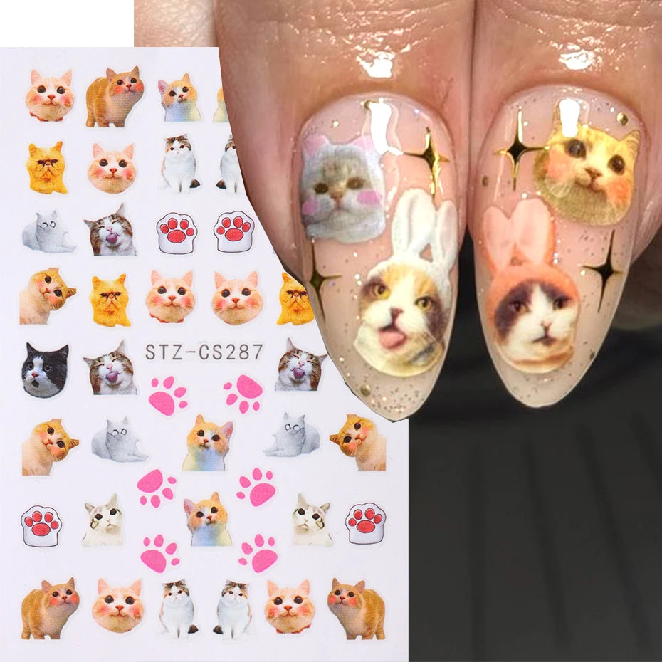 3D Animal Nail Art Stickers - Cute Cartoon Dog, Cat & Bunny Self-Adhesive Decals