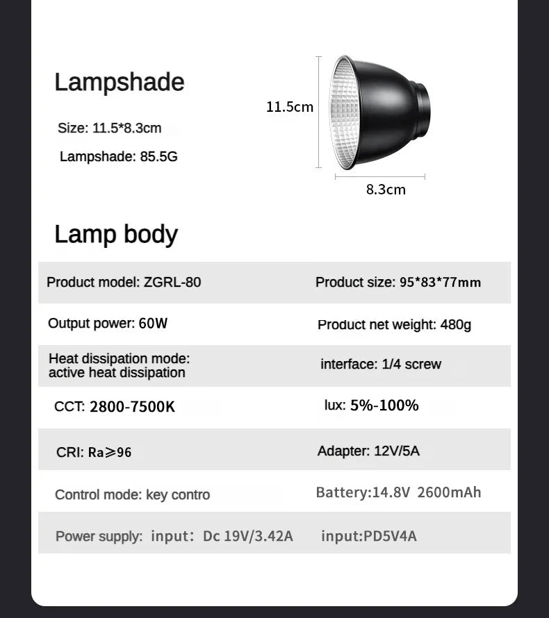60W Pro Portable LED Video Light – COB Bi-Color Photography Light (2800K-7500K) for Livestreaming, Handheld Outdoor Shooting