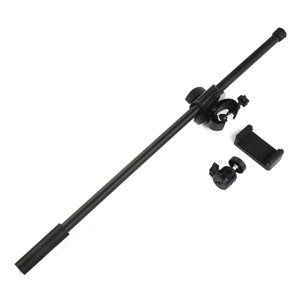 55CM Rotating Microphone Stand with Crossbar Arms - Mic Clip, Phone Holder, and Extension Bracket, Designed with 3/8" Thread Crossbar