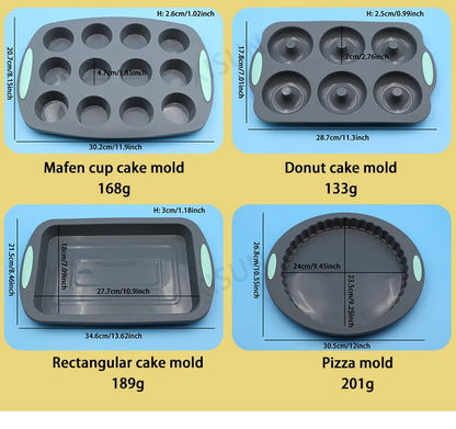 Heat Resistant Silicone Bakeware Set - Loaf, Bread, Muffin, Donut, and Cake Baking Tray Oven Pan Set