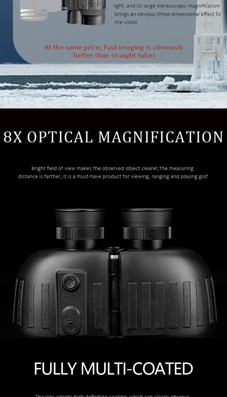 1500m Marine Binoculars for Adults – 8x40 with Rangefinder, Compass, IP65 Waterproof, UHD Field of View 8°