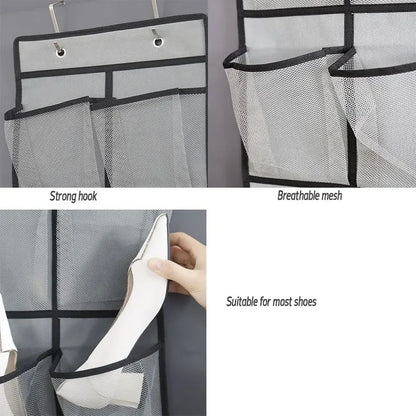 Hanging Shoe Rack Organizer – Over-the-Door 12/14 Pocket Breathable Mesh Storage for Slippers and Shoes