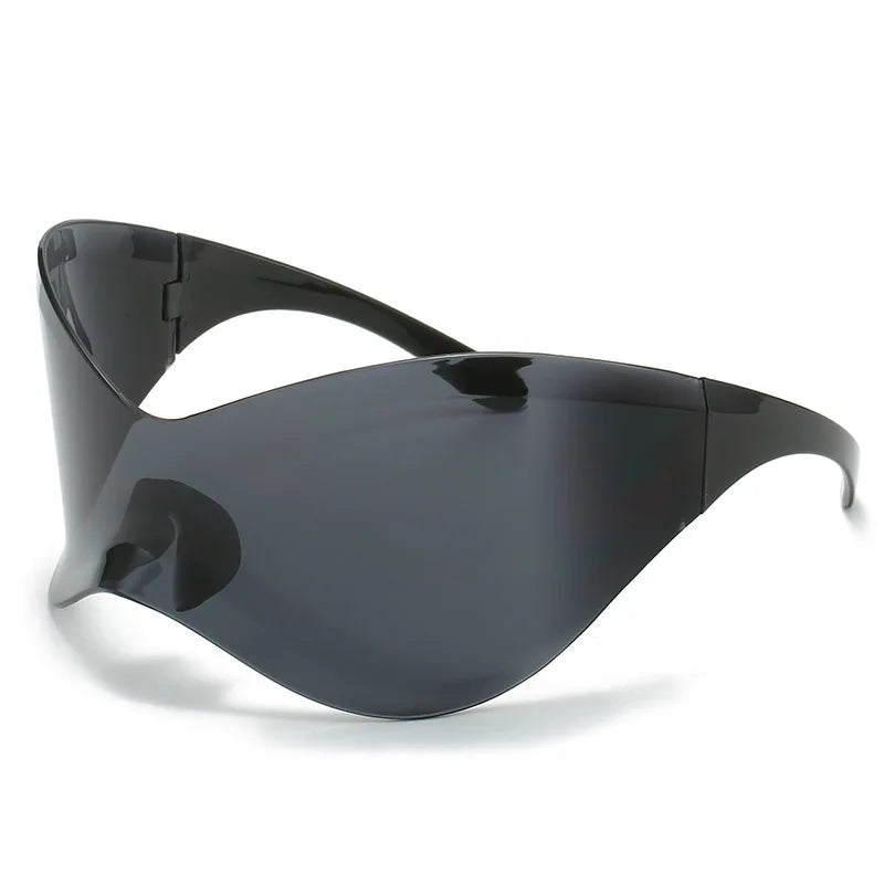 Oversized Futuristic Shield Sunglasses – Silver Mask Visor Eyeglasses for Women & Men, Y2K Punk Fashion Sun Glasses