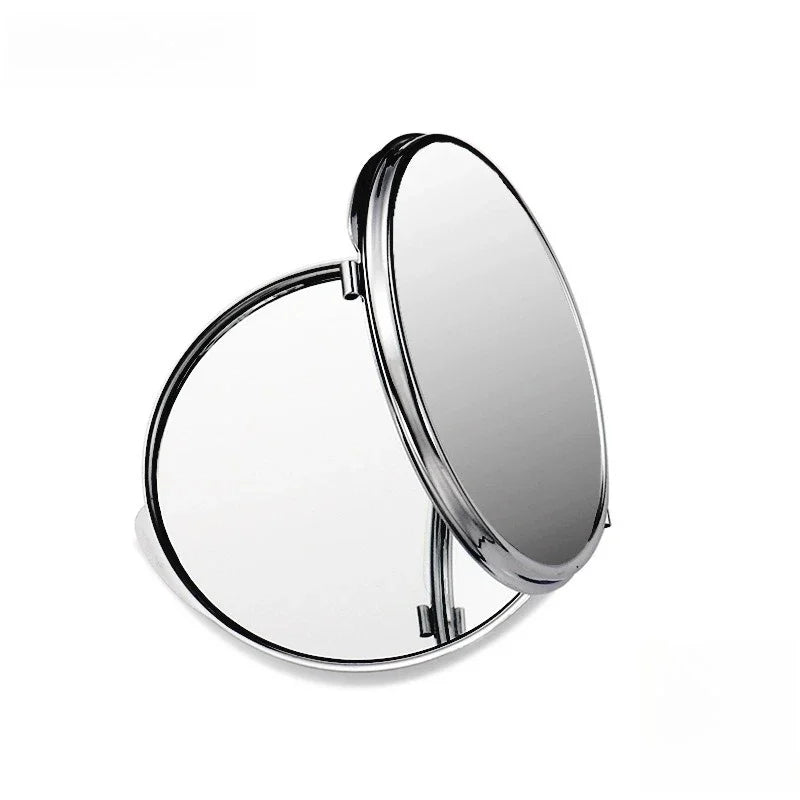 Portable Stainless Steel Makeup Mirror - Folding Pocket Cosmetic Hand Mirror for Women in Various Shapes
