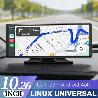 10.26" Portable Car Stereo - Wireless CarPlay & Android Auto Touchscreen with GPS Navigation and FM Multimedia Player