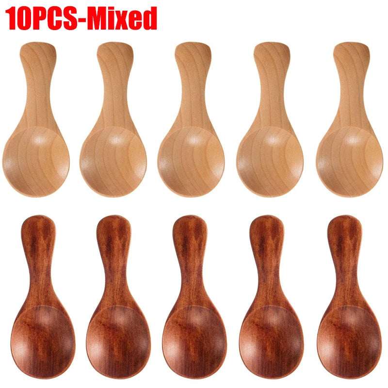 1–10PCS Mini Natural Wooden Spoons – Small Scoop for Tea, Honey, Coffee, Salt, Sugar & Kitchen Cooking Tools
