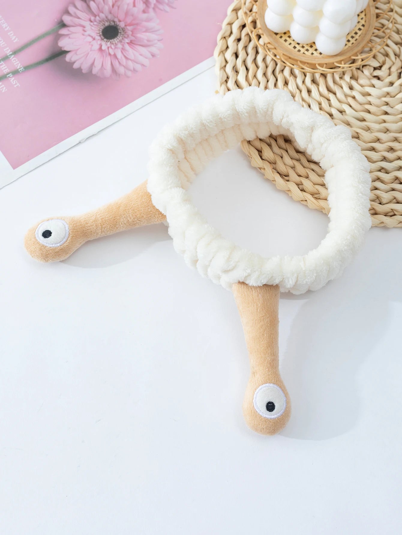 Cute Animal Ears Headband – Soft Coral Fleece with Fluffy Ball, Elastic Hair Band for Makeup & Face Washing