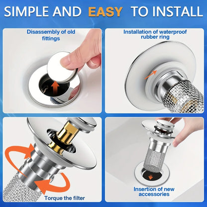 2-Pack Stainless Steel Pop-Up Sink Drain Strainer – Removable Basket Hair Catcher for Bathtub, Shower & Sink Clog Prevention