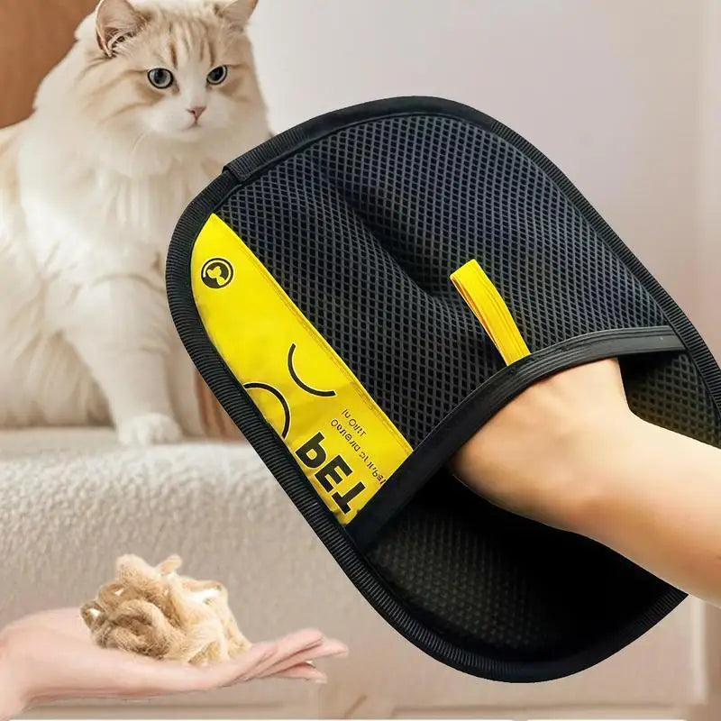 Pet Hair Remover Gloves for Cats & Dogs — Reusable Electrostatic Grooming Glove with 2-in-1 Lint Roller Brush, Safe & Washable
