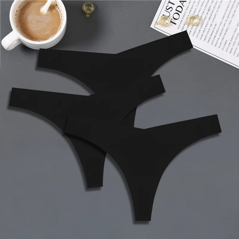 FINETOO 3PCS Women’s Ice Silk Seamless V-Waist Thongs — Low Rise Sport Panties, 10 Solid Colors, Breathable G-String